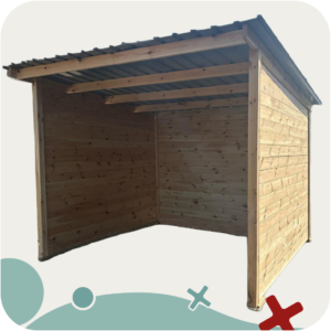 Visuel de vue 3/4 sur un abri extérieur en bois de dimension 3x3 m