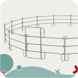 Rond de longe chevaux pas cher Visuel d'un rond de longe monté avec des panneaux en acier texas eco à trois barreaux horizontaux.